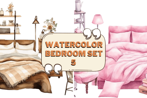 Download Watercolor Bedroom Furniture Clipart 05 - Art Collection