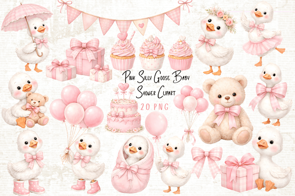 Download Pink Silly Goose Baby Shower Clipart - Art Collection