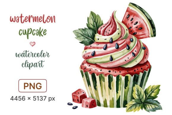 Download Watermelon Cupcake Watercolor Clipart - Art Collection