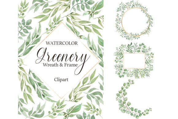 Download Watercolor Greenery Wreath Clipart Set - Art Collection