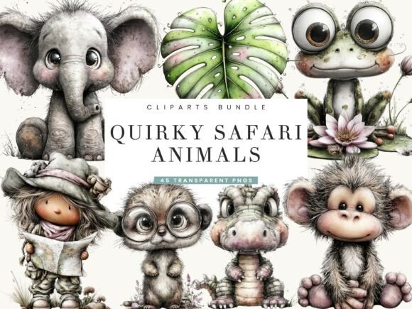 Download Quirky Safari Animals Clipart Bundle - Art Collection