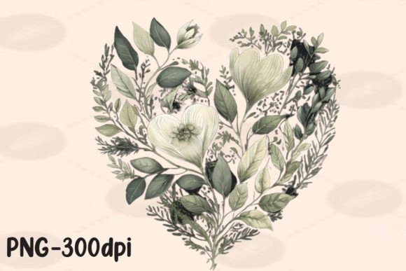 Download Vintage Greenery Heart Florals PNG - Art Collection