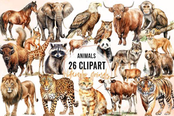 Download Watercolor Animals Sublimation Clipart - Art Collection