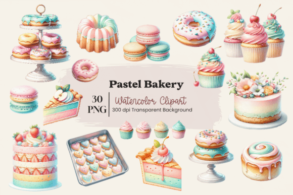 Download Pastel Bakery Watercolor Clipart Bundle - Art Collection