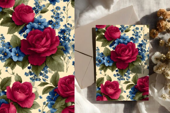 Download Vintage Rose &amp; Blue Floral Bouquet Art - Art Collection