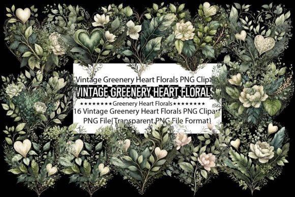 Download Vintage Greenery Heart Florals PNG - Art Collection