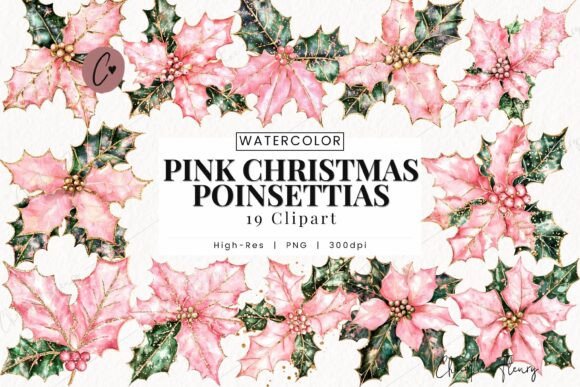 Download Pink Christmas Poinsettias Clipart - Art Collection