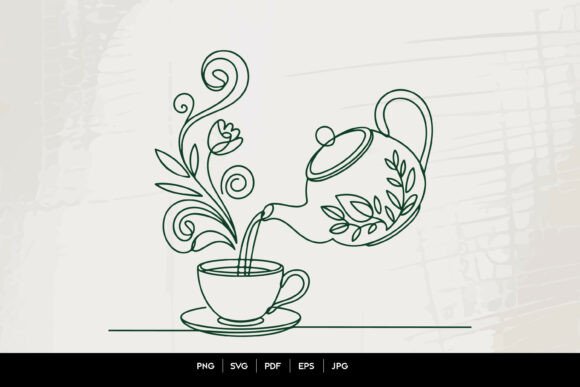 Download Floral Teapot Pouring Tea Line Art Vecto - Art Collection
