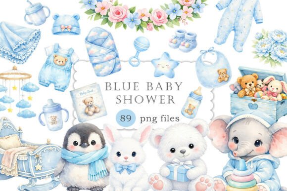 Download Blue Baby Shower Clipart Watercolor PNG - Art Collection