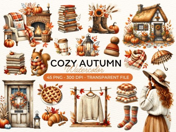 Download Cozy Autumn Clipart PNG Bundle - Art Collection