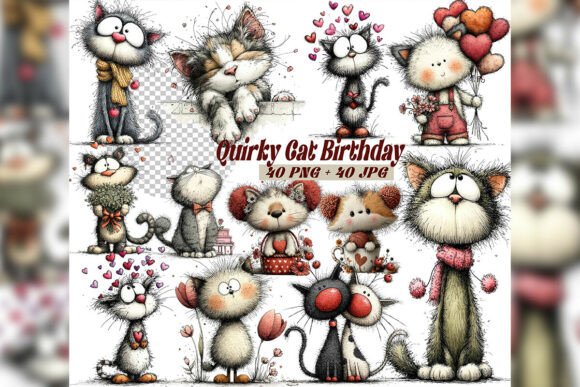 Download Whimsical Cat Birthday Clipart Set - Art Collection