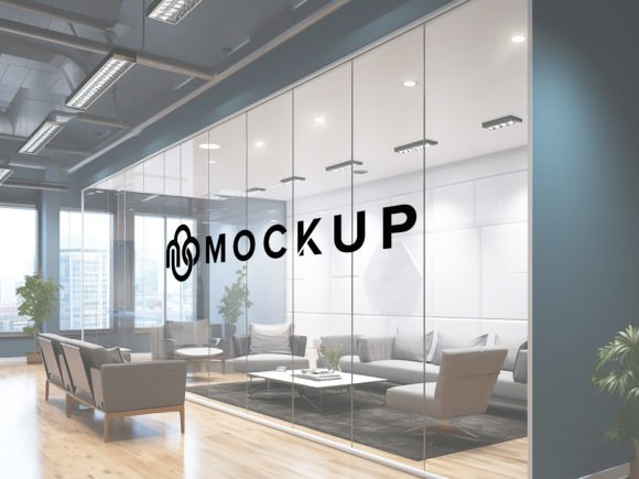 Download Office Glass Partition Wall Logo Mockup - Office Collection