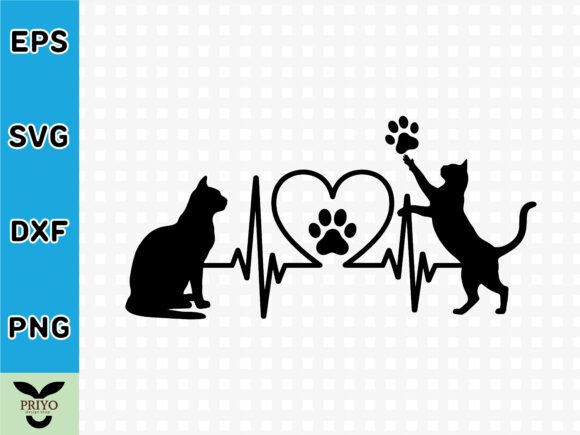 Download Cat Heartbeat Silhouette with Paw Prints - Art Collection