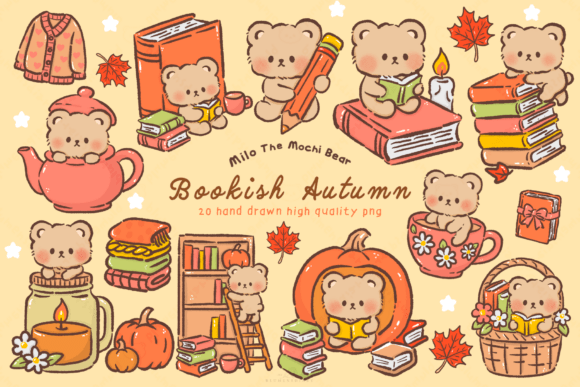 Download Kawaii Bear Bookish Autumn Clipart - Art Collection