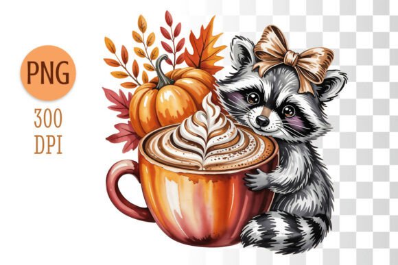 Download Raccoon with Pumpkin Latte Clipart PNG - Art Collection