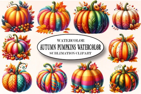 Download Autumn Pumpkins Watercolor Clipart, PNG - Art Collection