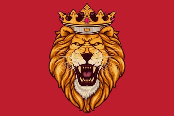 Download Roaring Lion Wearing Kings Crown Art - Art Collection