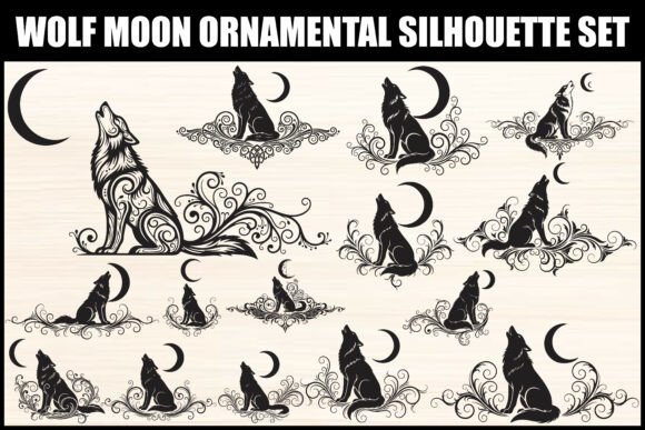 Download Wolf Moon Ornamental Silhouette Set - Moon Collection