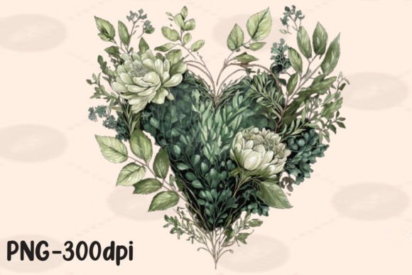 Download Vintage Greenery Heart Florals PNG - Art Collection