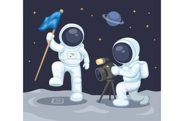Download Astronaut Take Photo on Moon Vector - Moon Collection