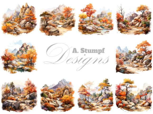 Download Rocky Landscape in Autumn Clipart Set - Art Collection