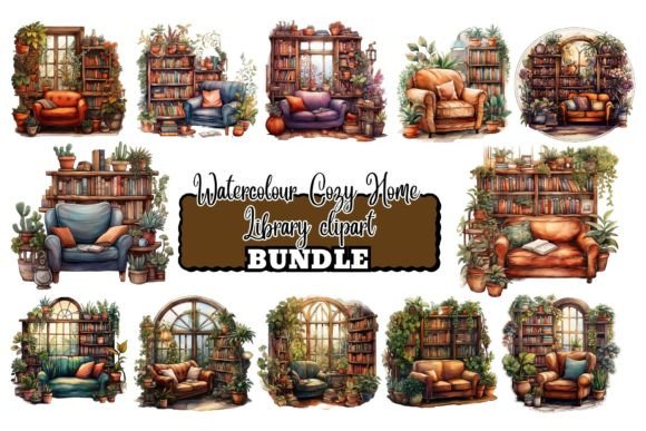 Download Watercolour Cozy Home Library Clipart - Art Collection