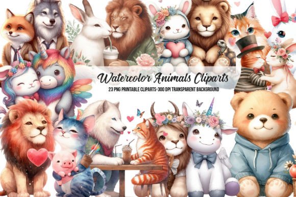Download Watercolor Animals on Swings Clipart - Art Collection