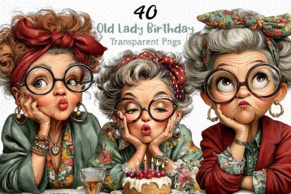 Download Whimsical Old Lady Birthday Clipart PNG - Art Collection