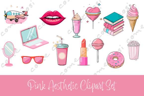 Download Pink Aesthetic Clipart Set PNG - Art Collection