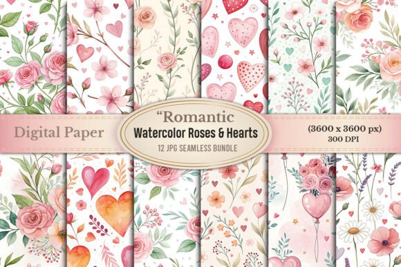 Download “Romantic Watercolor Roses &amp; Hearts - Art Collection