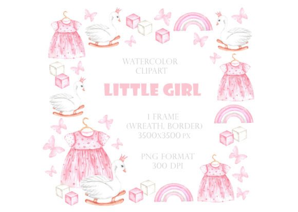 Download Little Girl Watercolor Frame. Clipart. - Art Collection