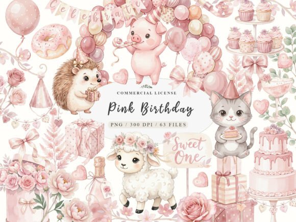 Download Watercolor Pink Birthday Clipart Bundle - Art Collection
