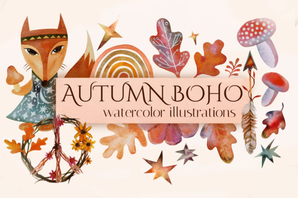Download Fall Watercolor Clipart. Boho Autumn - Art Collection