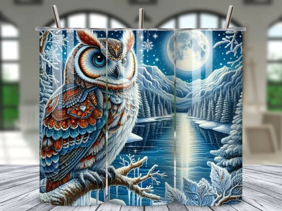 Download Winter Snow Owl Moonlight Tumbler Wrap - Moon Collection