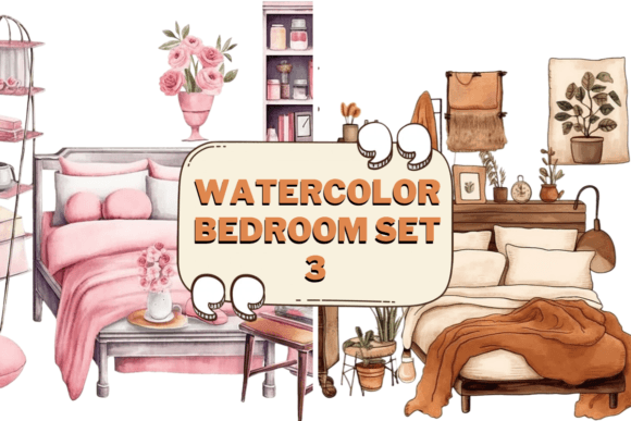 Download Watercolor Bedroom Furniture Clipart 03 - Art Collection