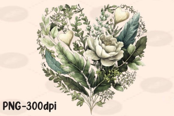 Download Vintage Greenery Heart Florals PNG - Art Collection