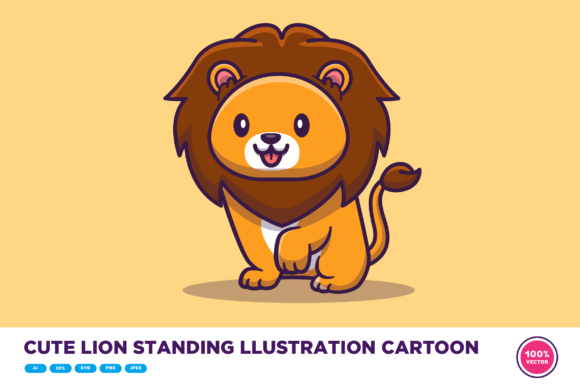 Download Cute Lion Standing Illustration Cartoon - Art Collection