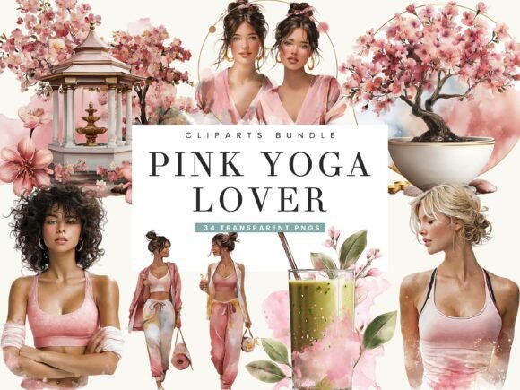 Download Pink Yoga Lover Clipart Bundle - Art Collection