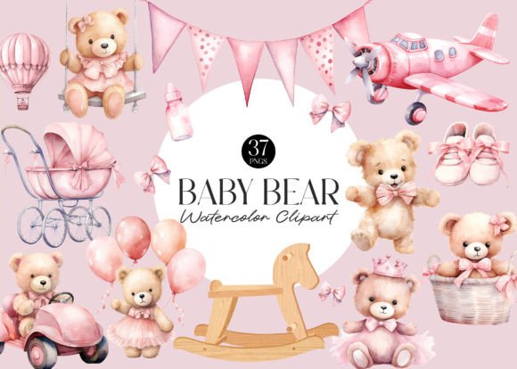 Download Pink Teddy Bear Baby Shower Clipart - Art Collection