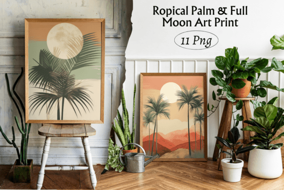 Download Ropical Palm &amp; Full Moon Art Print - Moon Collection