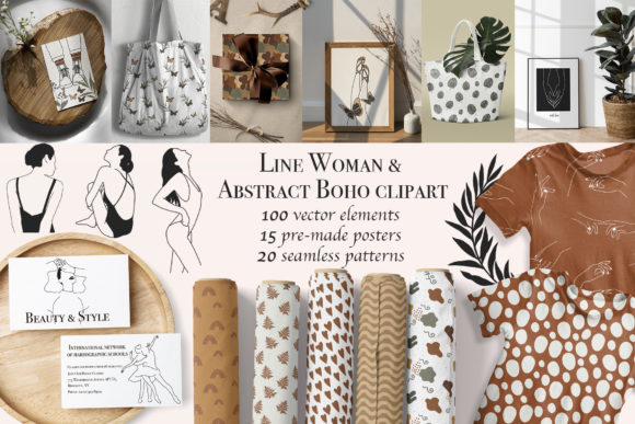 Download Line Woman &amp; Abstract Boho Clipart - Art Collection