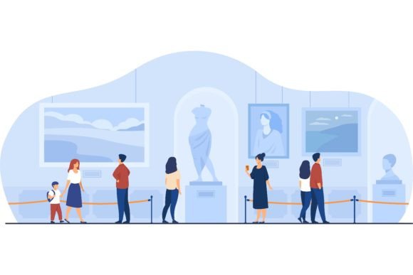 Download Museum Visitors Walking in Art Gallery. - Art Collection