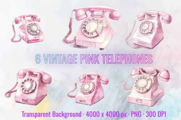 Download Vintage Pink Telephone Retro Clipart Set - Art Collection