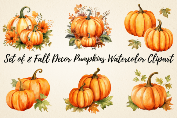 Download Fall Decor Pumpkins Watercolor Clipart - Art Collection