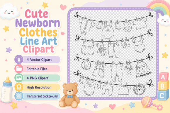 Download Cute Newborn Clothes Line Art Clipart - Art Collection
