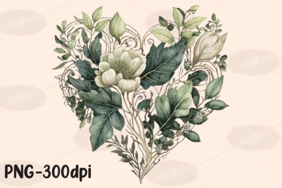 Download Vintage Greenery Heart Florals PNG - Art Collection