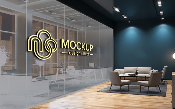 Download 3d Glass Wall Logo Mockup in Office Room - Office Collection