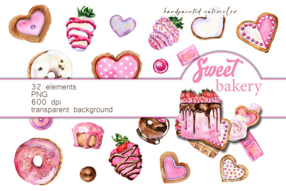Download Pink Sweet Bakery Watercolor Clipart - Art Collection