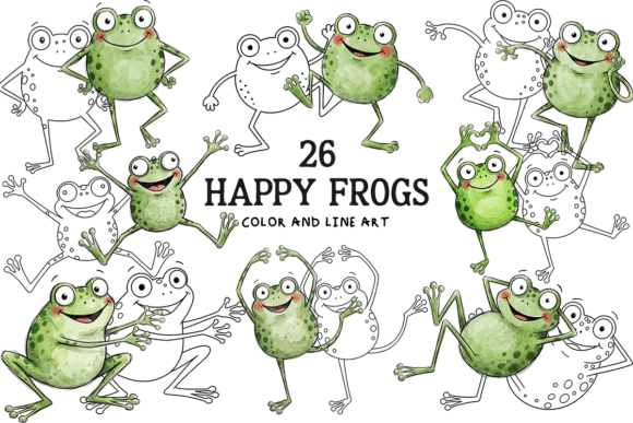 Download Cute Happy Frogs Watercolor Clipart - Art Collection