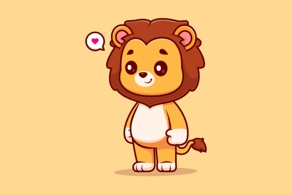 Download Cute Lion Standing Cartoon Illustration - Art Collection